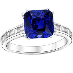 Baguette Diamant Kissen Blauer Saphir Ring 4 Karat Gold 14K Schmuck