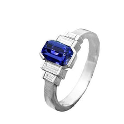 Baguette Diamant & Radiant Cut Blauer Saphir Ringriegel Set 2 Karat