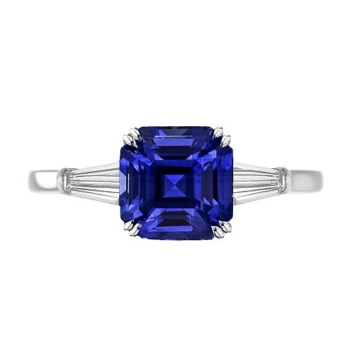 Baguette-Diamant-Ring mit 3 Steinen Tiefblauer Saphir im Asscher-Schliff 2 Karat - harrychadent.ch