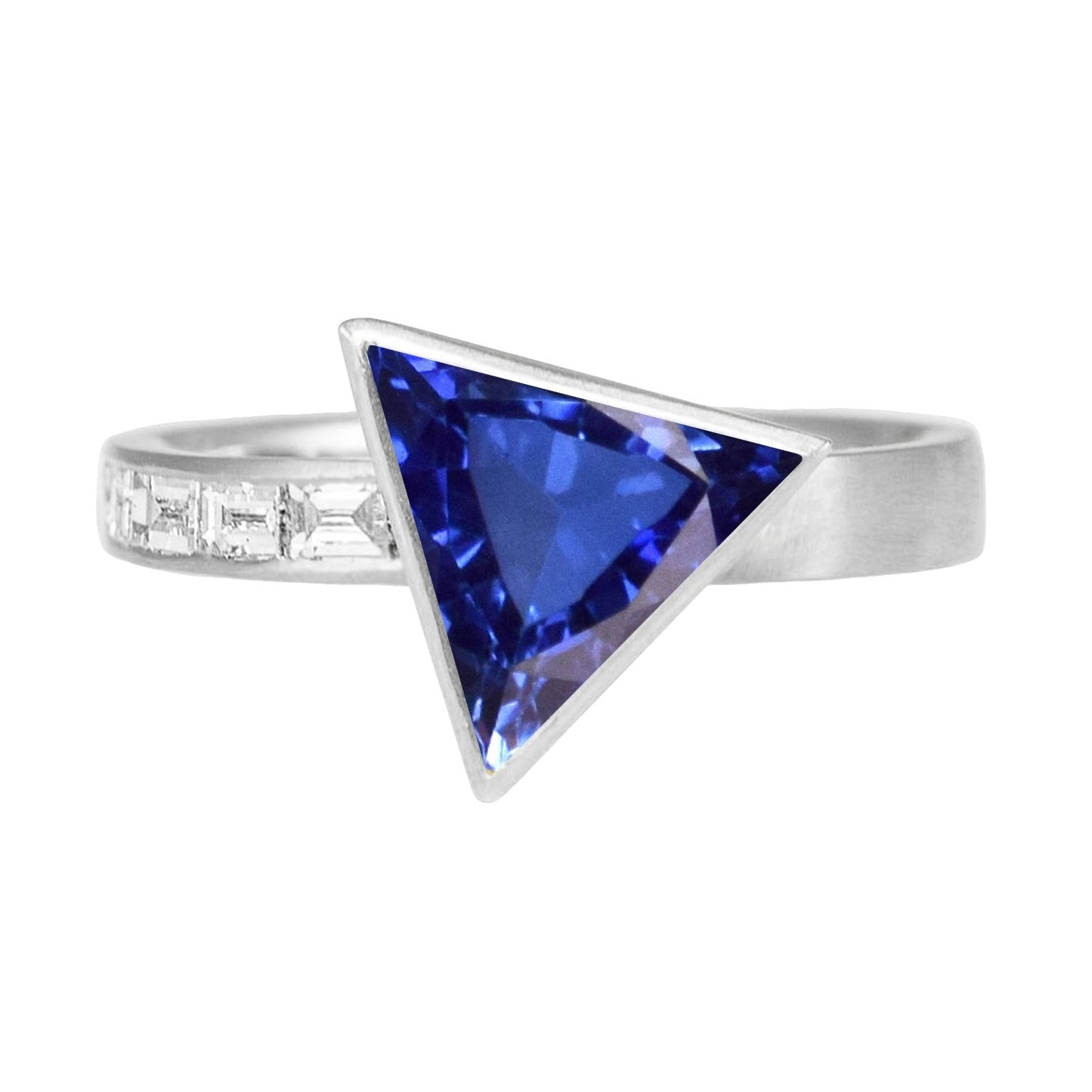 Baguette Diamant Ring Trillion Lünette Set Blauer Saphir 1,75 Karat - harrychadent.ch