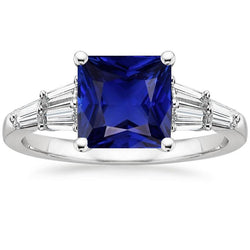 Baguette Diamantring & Prinzessin Ceylon Saphir Edelstein 5,50 Karat