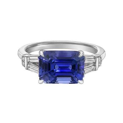 Baguette & Runddiamant Ceylon Saphir Ring Smaragdschliff 2.50 Karat - harrychadent.ch