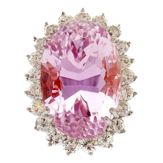 Big Oval Cut Pink Kunzit Diamant Damenring Weißgold 41.50 Ct - harrychadent.ch