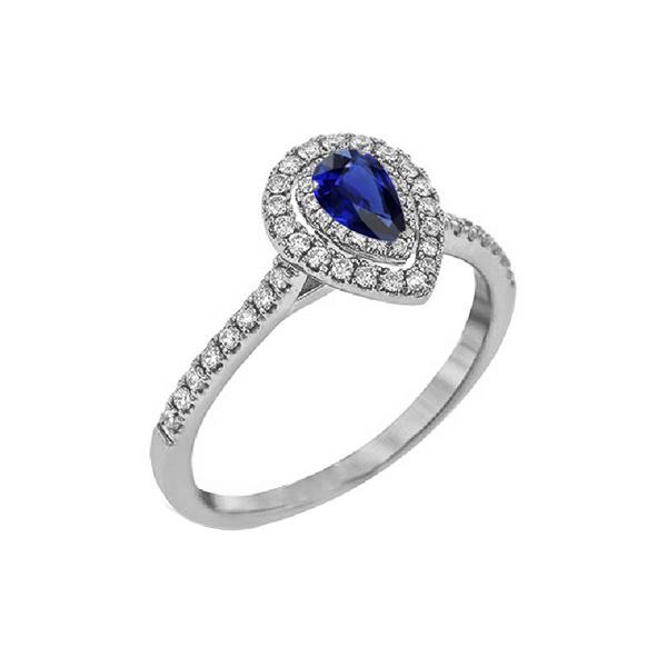 Birne Doppel Halo Ring Blauer Saphir 14K Gold Diamanten 2,50 Karat - harrychadent.ch