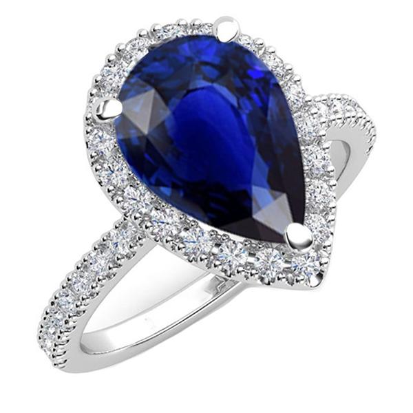 Birne Halo Edelstein Ring Blauer Saphir Diamant Akzente Schmuck 5 Karat - harrychadent.ch