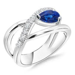 Birne & Rund 2,65 Karat Saphir-Diamant-Ring Weißgold 14K