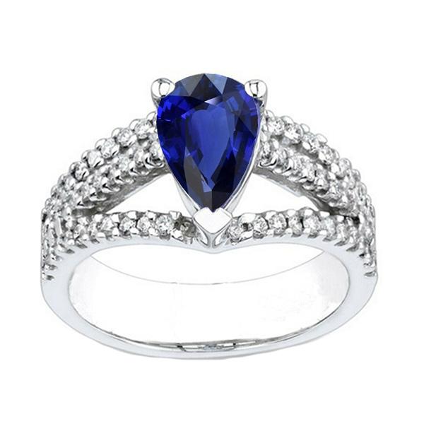 Birne Solitaire Blauer Saphir mit Akzenten Ring Split Shank 3 Karat - harrychadent.ch