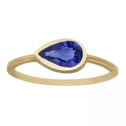 Birne Solitaire Jubiläumsring Ceylon Saphir 2 Karat Gold