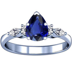 Birne Solitaire Ring Blauer Saphir Mit Diamanten Akzenten 3,50 Karat