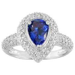 Birne Tansanit Halo Pave Diamanten 4,40 Karat Fancy Ring WG 14K Schmuck