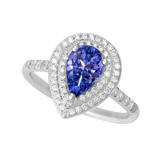 Birne Tansanit mit Diamanten 5,25 ct Ehering Weißgold 14K - harrychadent.ch