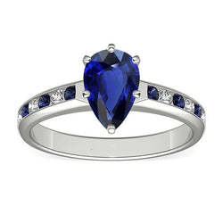 Birne Verlobungsring Kanalset Blaue Saphire & Diamanten 2 Karat