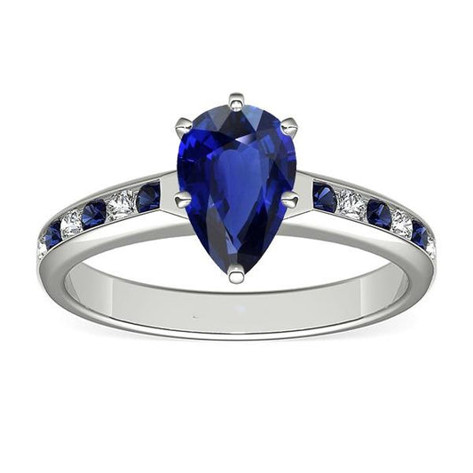 Birne Verlobungsring Kanalset Blaue Saphire & Diamanten 2 Karat - harrychadent.ch