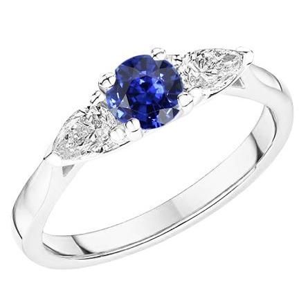 Birnen-Diamant-Drei-Steine-Rund natürlicher blauer Saphir-Ring 1,50 Karat - harrychadent.ch