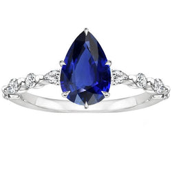 Birnen-Diamant-Jubiläumsring mit blauem Saphir in der Mitte Gold 5 Karat