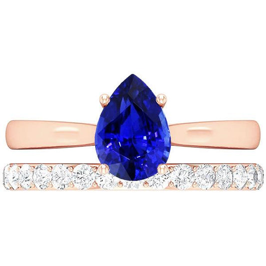 Birnen-Edelstein-Verlobungsring & Diamantband Set Roségold 4 Karat - harrychadent.ch