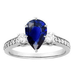 Birnen-Saphir-Edelstein-Ring mit Akzenten runden Diamanten 3,50 Karat