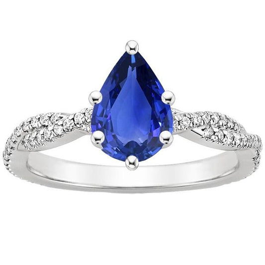 Birnen-Solitär-Ring Blauer Ceylon-Saphir mit Akzenten Gold 5,50 Karat - harrychadent.ch