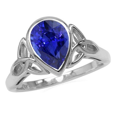 Birnen-Solitär-Ring-Lünette-Set Blauer Saphir-Knoten-Stil 1.50 Karat - harrychadent.ch