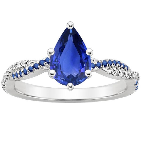 Birnen-Solitärring mit blauem Saphir und Diamantakzenten 3.75 Karat