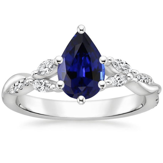 Birnenblauer Saphir-Edelsteinring 7,25 Karat Marquise & runde Diamanten - harrychadent.ch