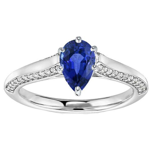 Birnenblauer Saphir Verlobungsring Krappenset Weißgold 4,50 Karat - harrychadent.ch