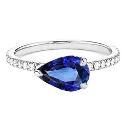 Birnenblauer Saphir-Verlobungsring mit Diamantakzenten 3,50 Karat