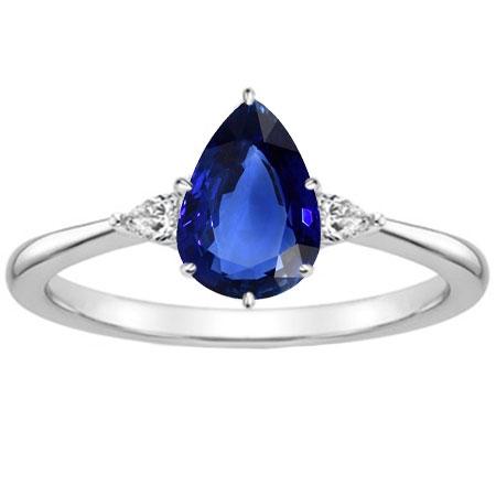 Birnendiamant 3 Stein Blauer Saphir Ring 1,75 Karat Konischer Schaft Gold - harrychadent.ch