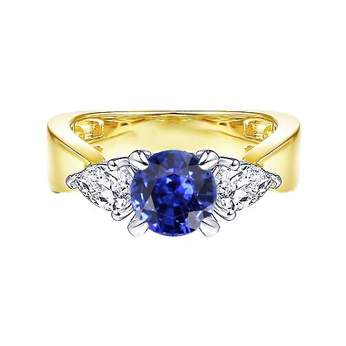 Birnendiamant 3 Stein Blauer Saphir Ring 2 Karat Zweifarbige Krappensets - harrychadent.ch