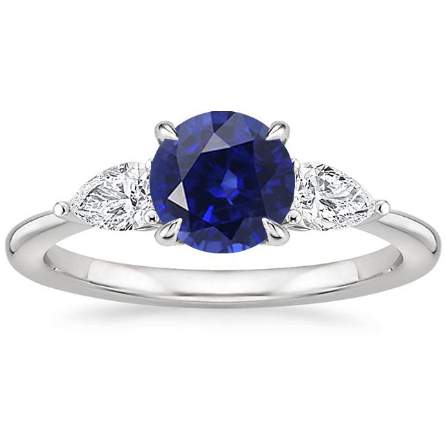 Birnendiamant 3 Stein Ring Rundschliff Blauer Saphir Schmuck 3 Karat - harrychadent.ch