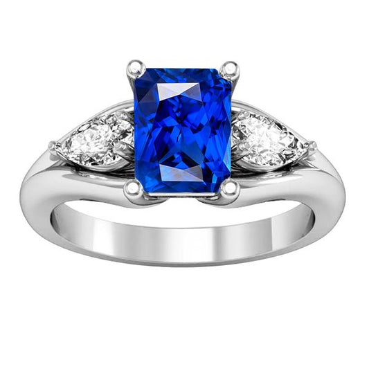 Birnendiamant Radiant Blue Saphir Ring 3 Karat V Split Schaft 3 Steine - harrychadent.ch