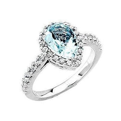 Birnenform Aquamarin und Diamanten 14 Kt Ehering Weißgold 14K