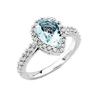 Birnenform Aquamarin und Diamanten 14 Kt Ehering Weißgold 14K - harrychadent.ch