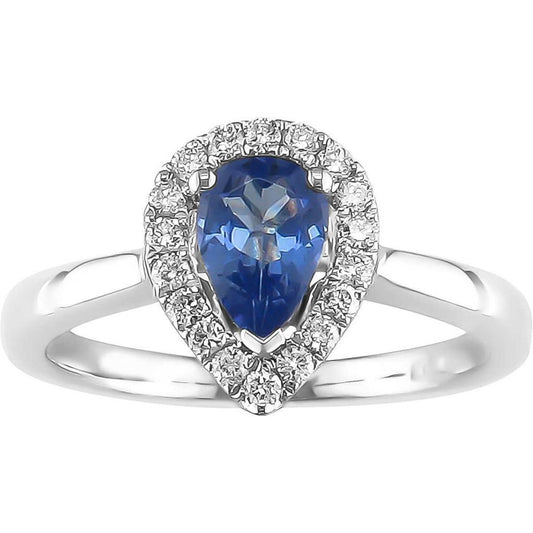 Birnenform Ceylon Saphir Diamanten Ring 3.30 ct 14K Weißgold 14K