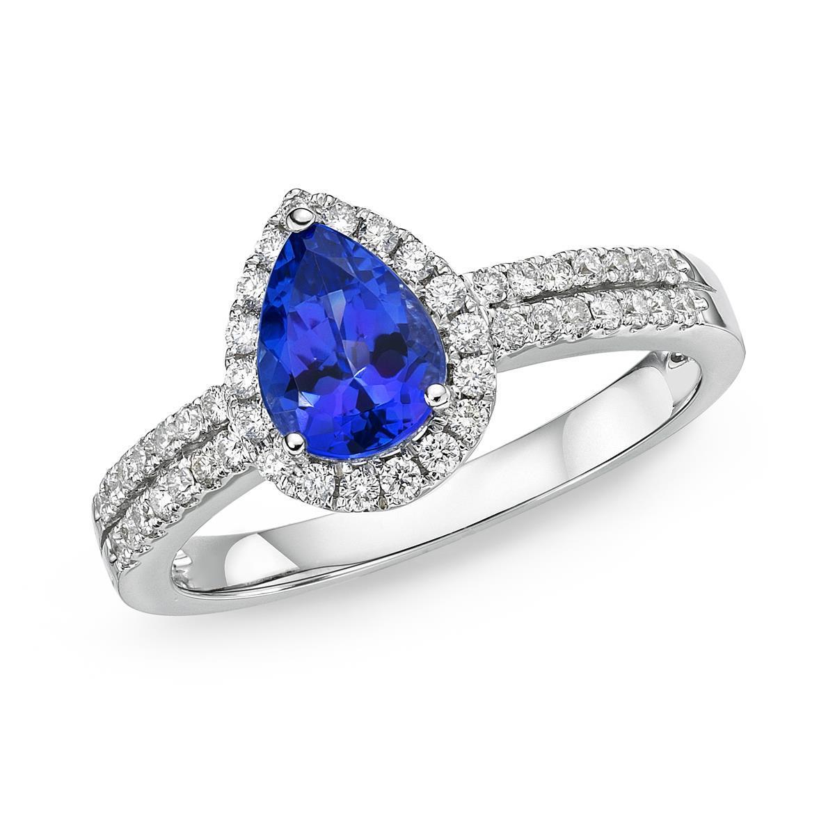 Blaue Birnenform Tansanit und runde Diamanten 4,75 ct Ring 14K Gold - harrychadent.ch