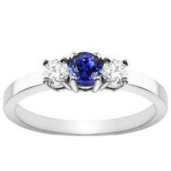 Blauer Saphir 3 Steine Diamantring 1,50 Karat Gold 4 Zinken Korbset