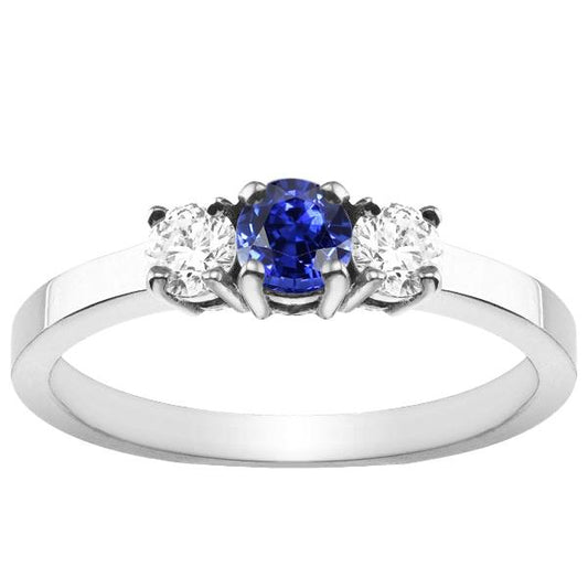 Blauer Saphir 3 Steine Diamantring 1,50 Karat Gold 4 Zinken Korbset - harrychadent.ch