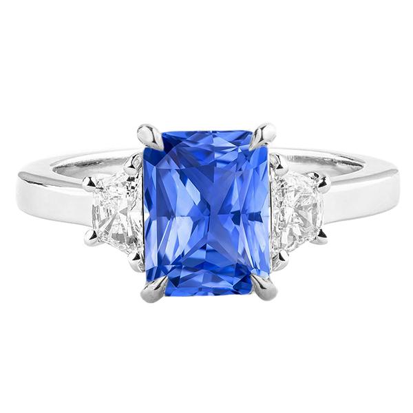 Blauer Saphir 3 Steine Ring Halbmond Diamanten Krappen Set 3,50 Karat - harrychadent.ch