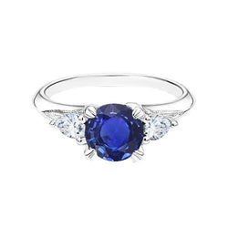 Blauer Saphir 3 Steine runder Saphirring 1,50 Karat Birnendiamanten