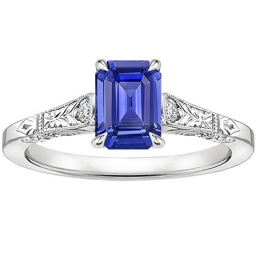 Blauer Saphir & Diamant 3 Steine Ring 3,25 Karat Smaragdschliff - harrychadent.ch