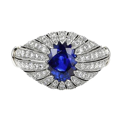 Blauer Saphir-Diamant-Damenring im antiken Stil 8.75 Karat - harrychadent.ch