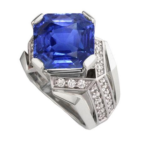 Blauer Saphir Diamant Fancy Ring 4,50 Karat Asscher & Gold im Rundschliff - harrychadent.ch