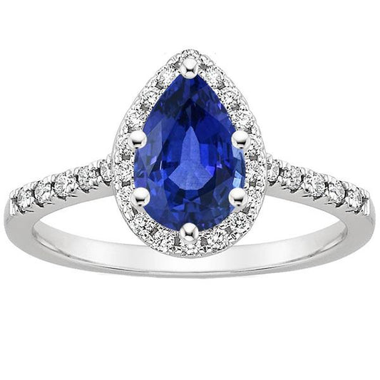 Blauer Saphir & Diamant Halo Ring im Birnenschliff 3.50 Karat Damenschmuck - harrychadent.ch