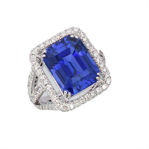 Blauer Saphir Diamant Halo Verlobungsring 6,50 Karat Gold 14K - harrychadent.ch
