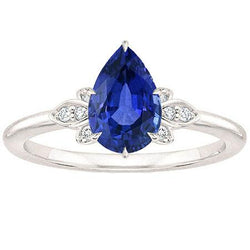 Blauer Saphir Diamant Jubiläumsring 2 Karat Birnenschliff Krappenset Neu