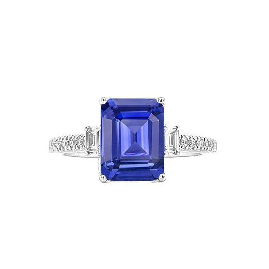 Blauer Saphir & Diamant Ring 3 Steine Stil & Akzente 3,50 Karat - harrychadent.ch