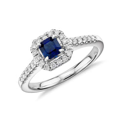 Blauer Saphir-Diamant-Ring im Asscher-Schliff Weißgold 1.55 Karat