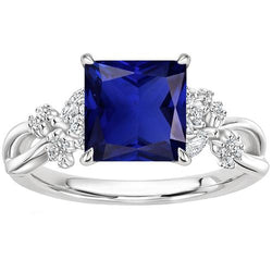 Blauer Saphir & Diamant Ring Princess Runden & Marquise Cut 4 Karat