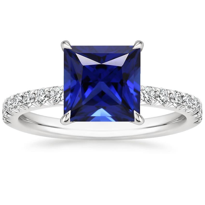 Blauer Saphir & Diamant Solitaire Akzente Ring 5,50 Karat Princess Cut - harrychadent.ch