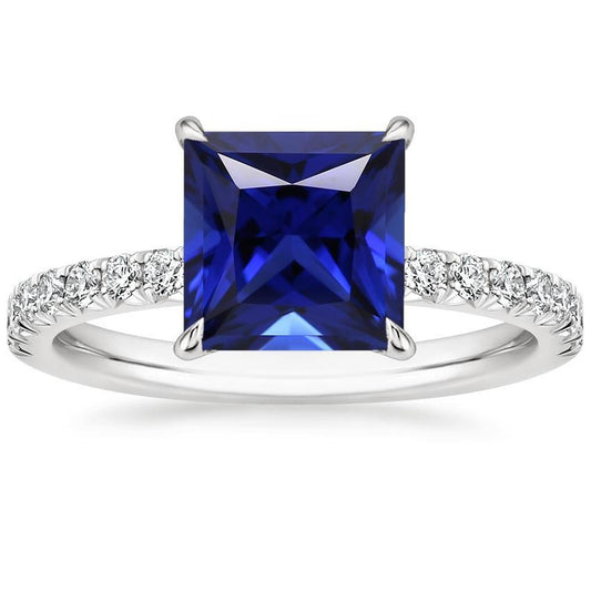 Blauer Saphir & Diamant Solitaire Akzente Ring 5,50 Karat Princess Cut - harrychadent.ch